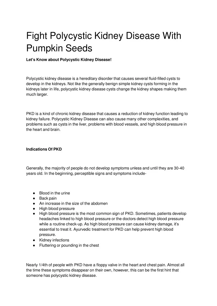 fight polycystic kidney disease with pumpkin seeds