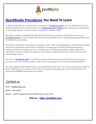 Profitjets QuickBooks Procedures