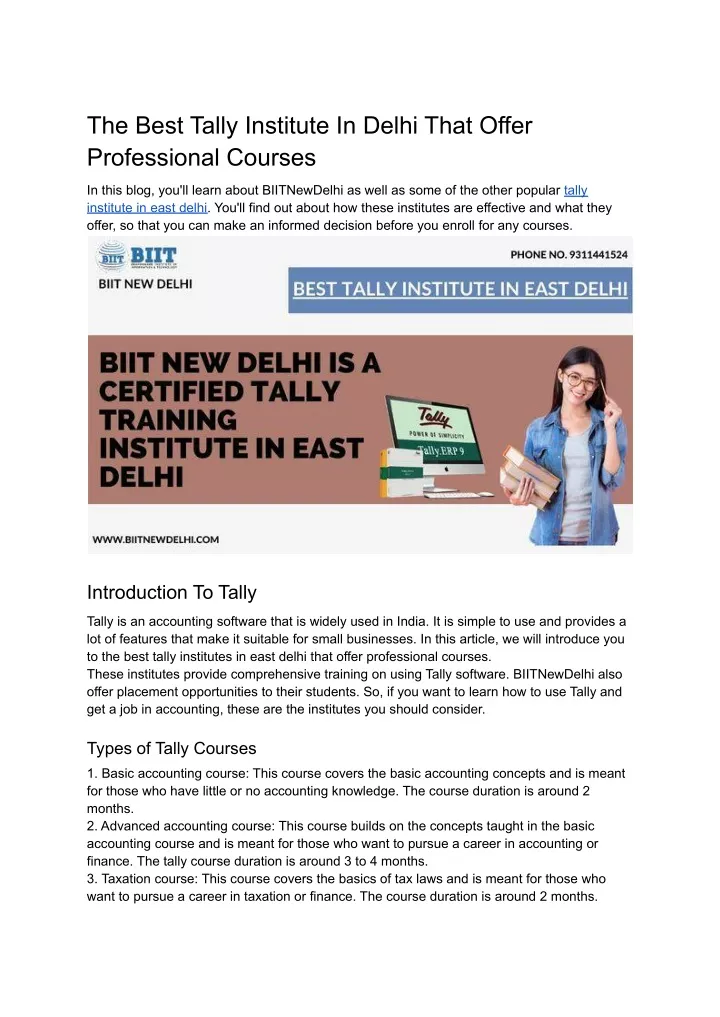 the best tally institute in delhi that offer