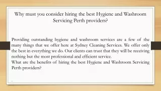 Why must you consider hiring the best Hygiene and Washroom Servicing Perth providers