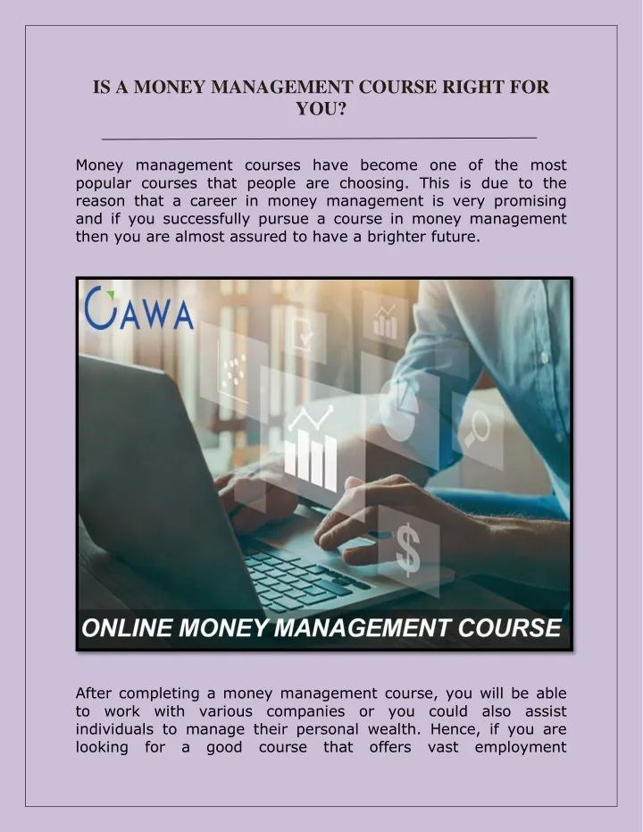is a money management course right for you