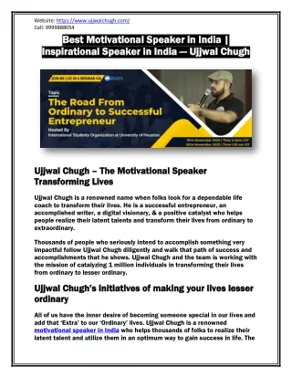 Best Motivational Speaker in India | Inspirational Speaker in India — Ujjwal Chu