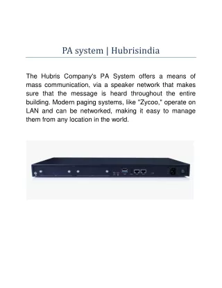 PA system | Hubrisindia