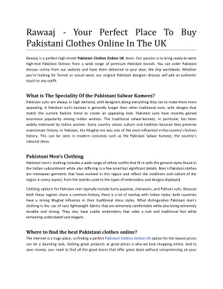 Rawaaj - Your Perfect Place To Buy Pakistani Clothes Online In The UK.docx