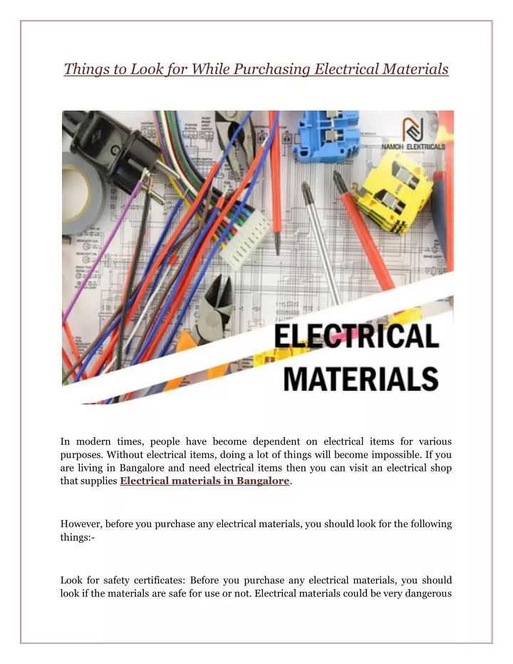 things to look for while purchasing electrical