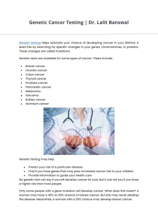 genetic cancer testing dr lalit banswal