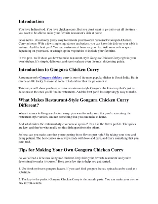 How to Recreate Your Favorite Restaurant's Gongura Chicken Curry