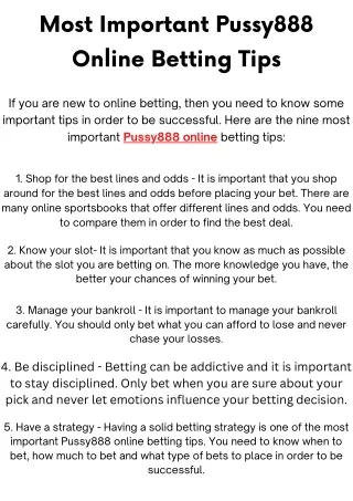 Most Important Pussy888 Online Betting Tips