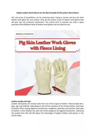 Pigskin Leather Work Gloves Are the Most Durable Of All Leather Work Gloves