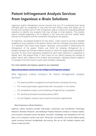 patent infringement analysis services from