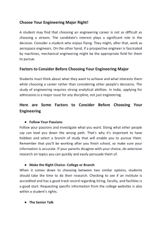 Choose your Engineering Right