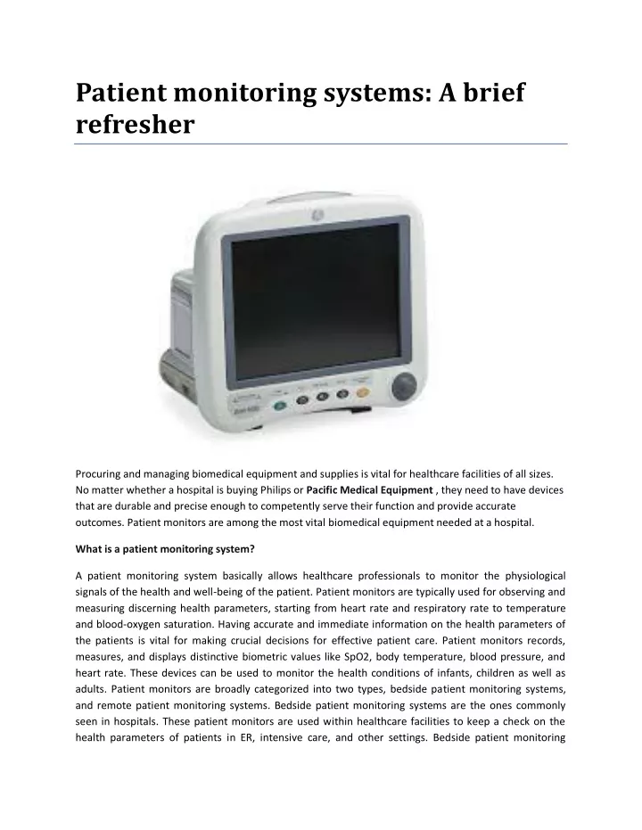 patient monitoring systems a brief refresher