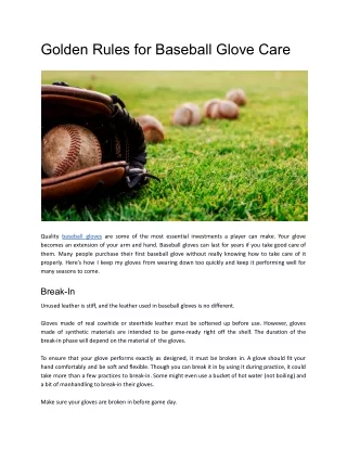 Golden Rules for Baseball Glove Care