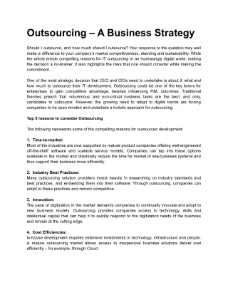 Outsourcing – A Business Strategy