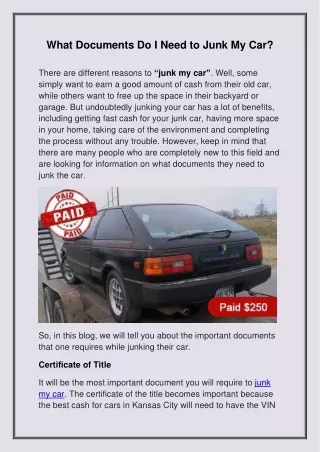 What documents do I need to junk my car