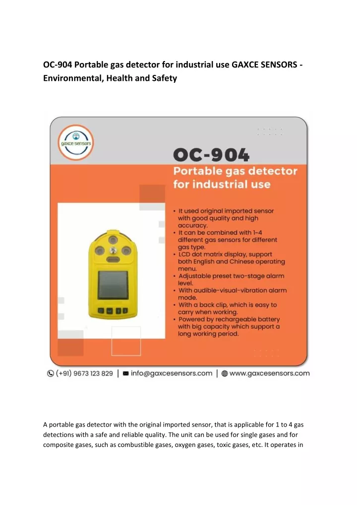 oc 904 portable gas detector for industrial