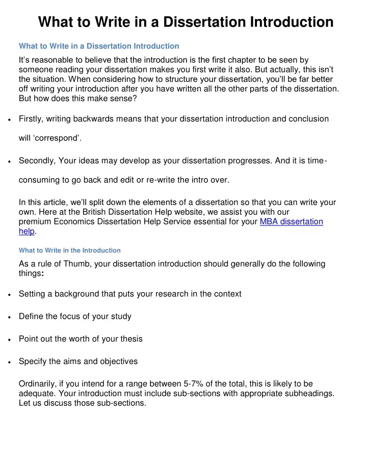 what to write in a dissertation introduction