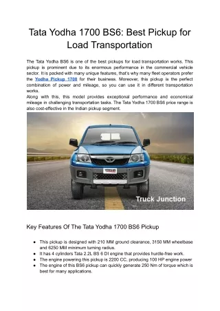 Tata Yodha 1700 BS6_ Best Pickup for Load Transportation