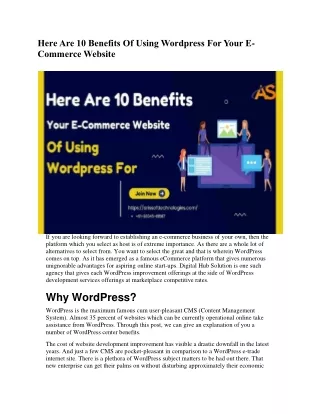 Here Are 10 Benefits Of Using Wordpress For Your E-Commerce Website