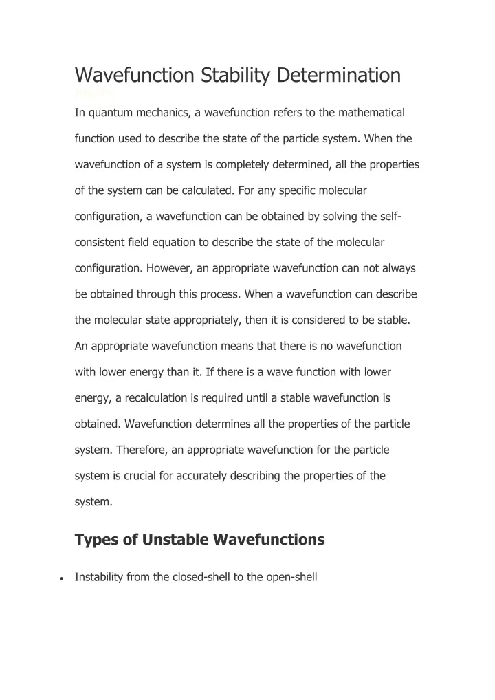 wavefunction stability determination inquiry