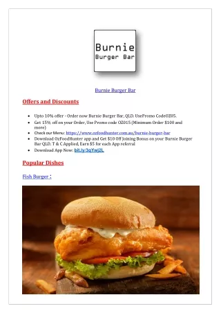 Upto 10% Offer Burnie Burger Bar Fish and Chips - Order now