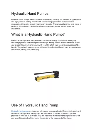 hydraulic hand pumps