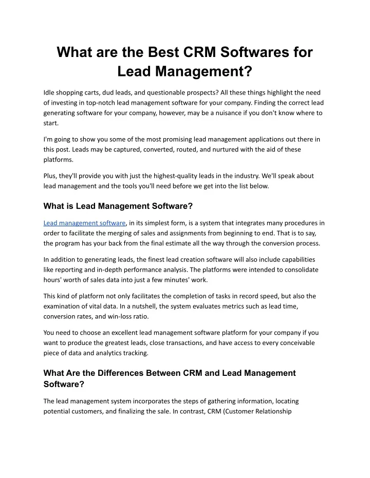 what are the best crm softwares for lead