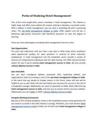 perks of studying hotel management