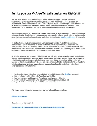 Kuinka poistaa McAfee Turvallisuuskeskus käytöstä