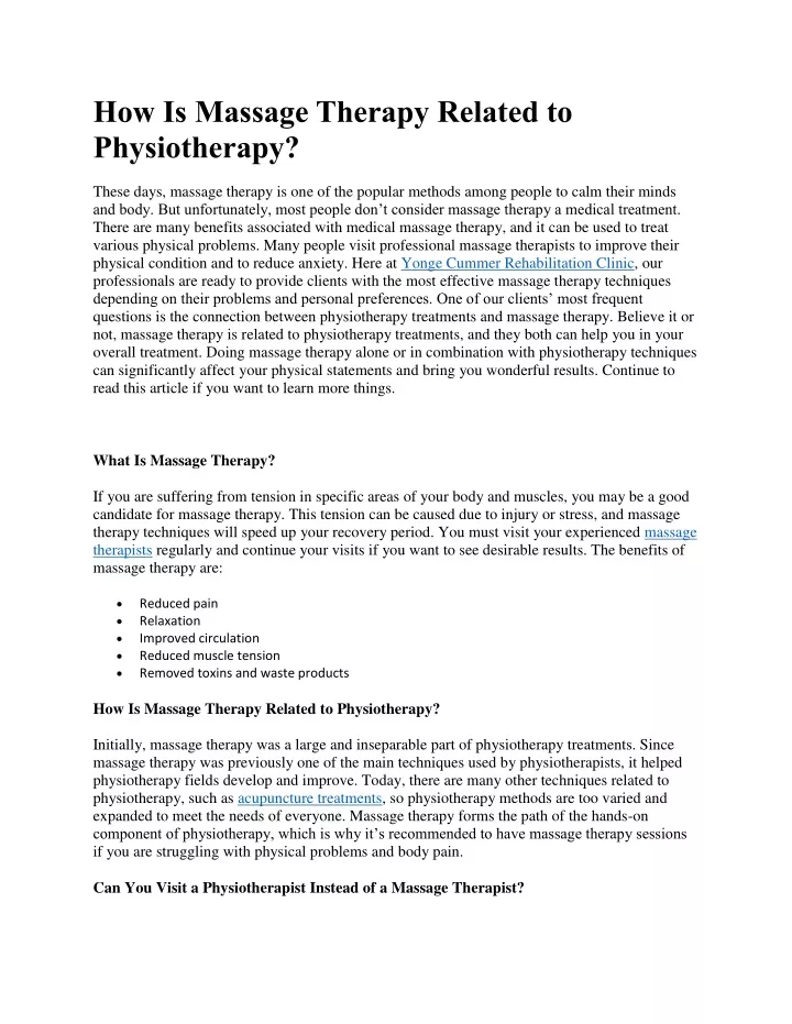 how is massage therapy related to physiotherapy