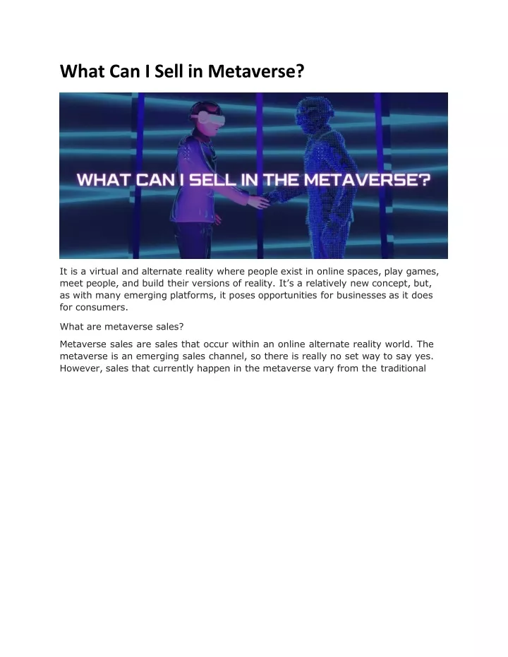 what can i sell in metaverse