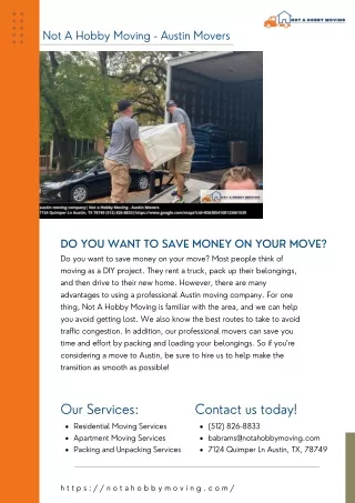 NOT A HOBBY MOVING - DO YOU WANT TO SAVE MONEY ON YOUR MOVE
