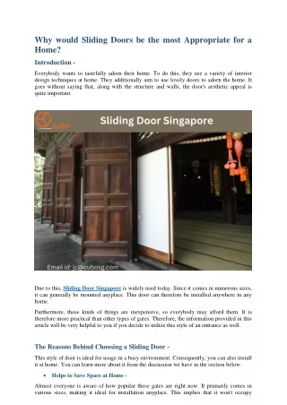 Why would Sliding Doors be the most Appropriate for a Home