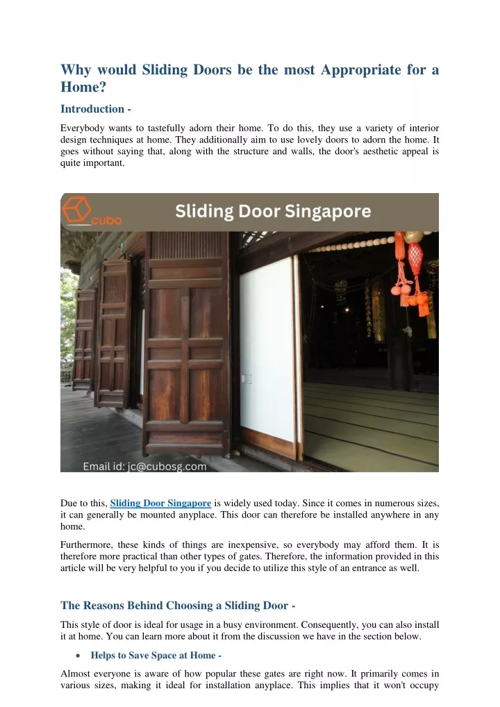 why would sliding doors be the most appropriate