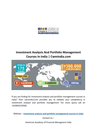 Investment Analysis And Portfolio Management Courses In India