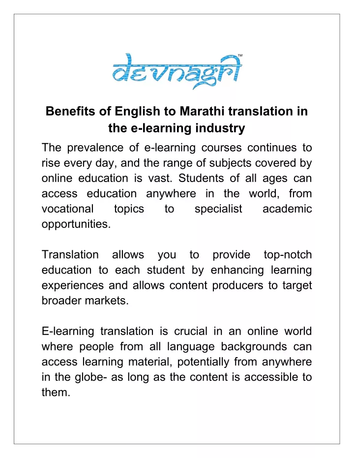 benefits of english to marathi translation
