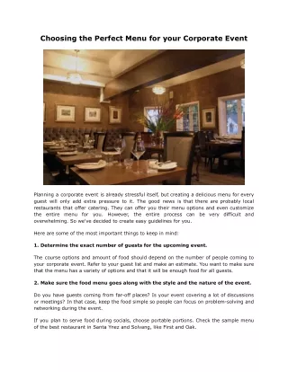 choosing the perfect menu for your corporate event