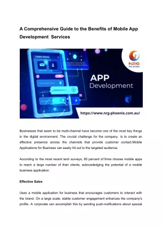 Benefits of Mobile App Development Services