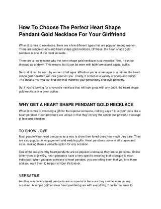 How To Choose The Perfect Heart Shape Pendant Gold Necklace For Everyday Use