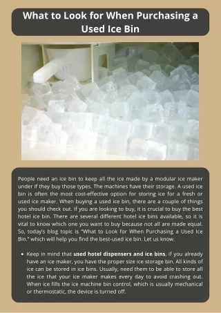 what to look for when purchasing a used ice bin