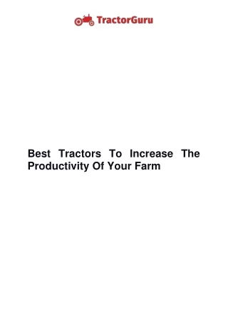 Best Tractors To Increase The Productivity Of Your Farm
