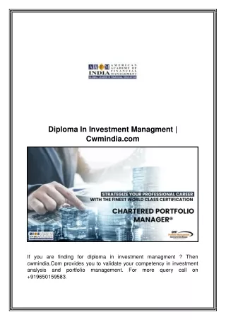 Diploma In Investment Managment | Cwmindia.com