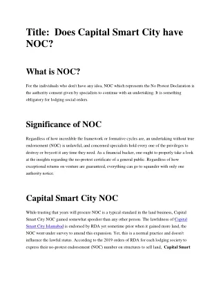 Does Capital Smart City Have NOC