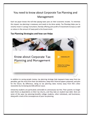 You need to know about Corporate Tax Planning and Management