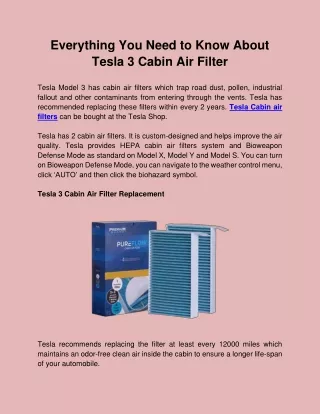 Everything you need to know about Tesla 3 Cabin Air Filter