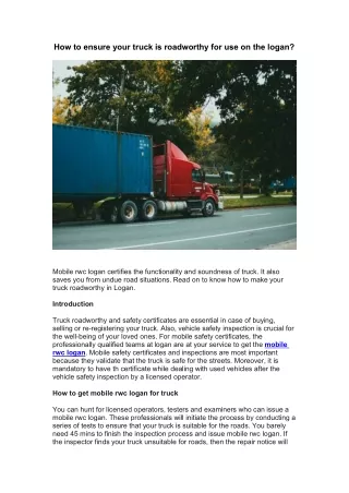 How to ensure your truck is roadworthy for use on the logan?