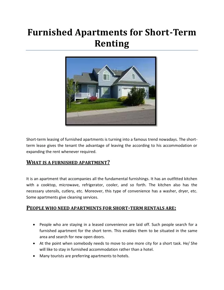 furnished apartments for short term renting