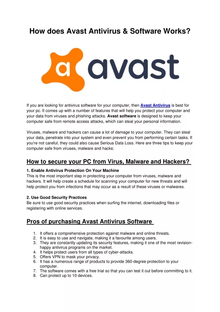 how does avast antivirus software works