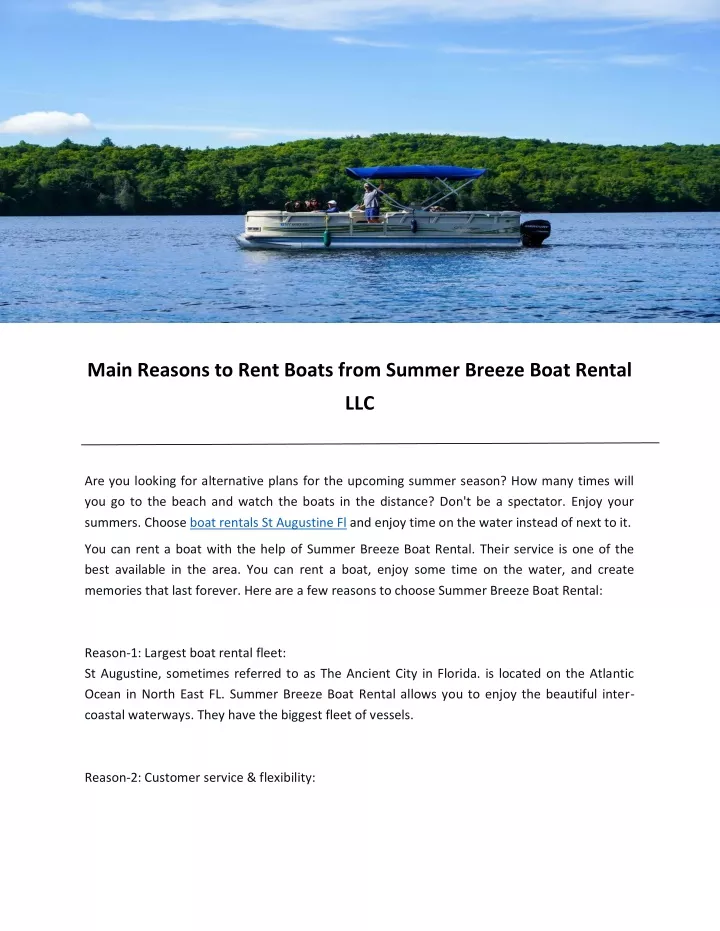 main reasons to rent boats from summer breeze