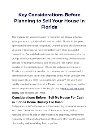 Considerations Before Planning to Sell Your House in Florida